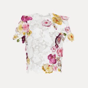 Guipure Shirt with Orchid Embroidery